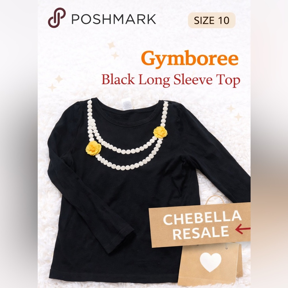 Gymboree Elegant Black pearl detail long sleeve Yellow floral Accents size 10